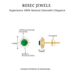 Real Emerald Stud Earrings with Diamond Halo