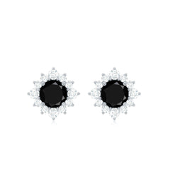 Round Lab Grown Black and White Diamond Halo Stud Earrings