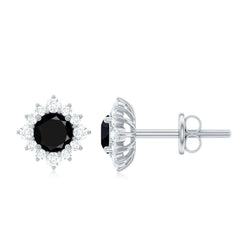 Round Lab Grown Black and White Diamond Halo Stud Earrings