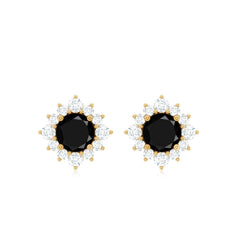 Round Lab Grown Black and White Diamond Halo Stud Earrings