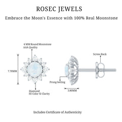 Classic Moonstone Stud Earrings with Diamond Halo