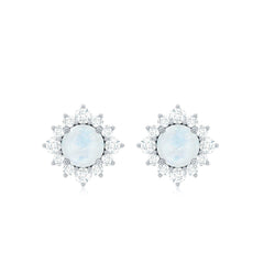 Classic Moonstone Stud Earrings with Diamond Halo