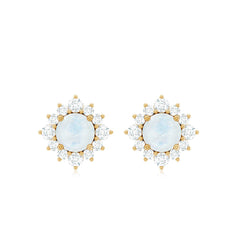 Classic Moonstone Stud Earrings with Diamond Halo