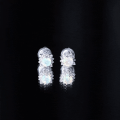 Classic Ethiopian Opal Stud Earrings with Diamond Halo