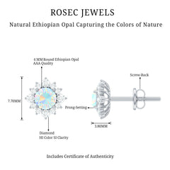 Classic Ethiopian Opal Stud Earrings with Diamond Halo