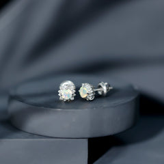Classic Ethiopian Opal Stud Earrings with Diamond Halo