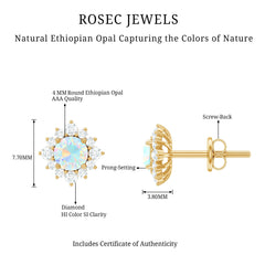 Classic Ethiopian Opal Stud Earrings with Diamond Halo
