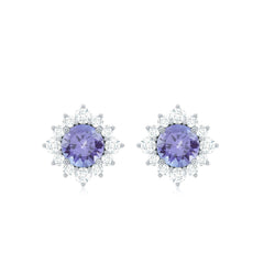 1.5 CT Classic Tanzanite Stud Earrings with Diamond Halo