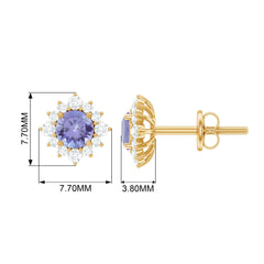 1.5 CT Classic Tanzanite Stud Earrings with Diamond Halo