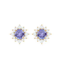 1.5 CT Classic Tanzanite Stud Earrings with Diamond Halo