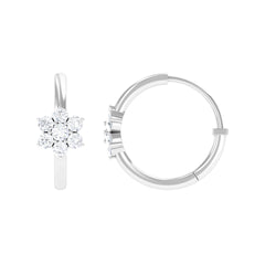 Real Diamond Flower Hoop Earrings for Women