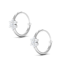 Real Diamond Flower Hoop Earrings for Women
