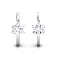 Real Diamond Flower Hoop Earrings for Women
