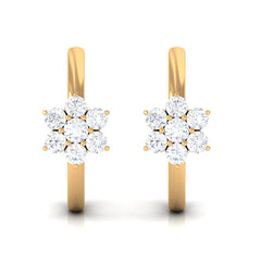 Real Diamond Flower Hoop Earrings for Women