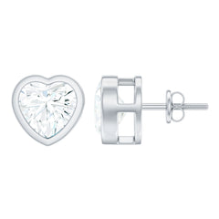 3 Carat Moissanite Heart Stud Earrings in Bezel Setting