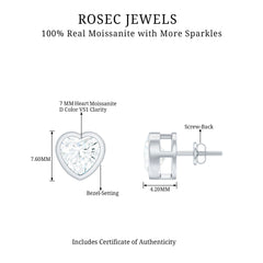 3 Carat Moissanite Heart Stud Earrings in Bezel Setting