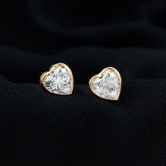 3 Carat Moissanite Heart Stud Earrings in Bezel Setting
