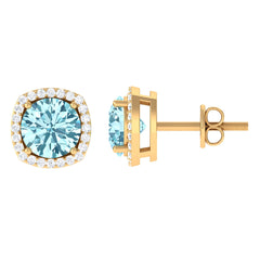 Natural Aquamarine Bridal Stud Earrings with Diamond Halo