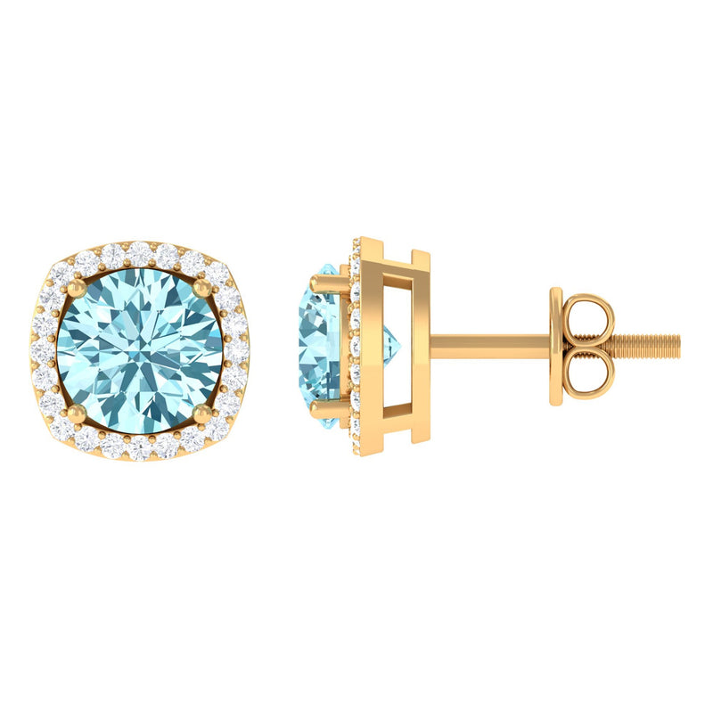 Natural Aquamarine Bridal Stud Earrings with Diamond Halo