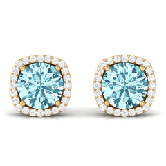 Natural Aquamarine Bridal Stud Earrings with Diamond Halo