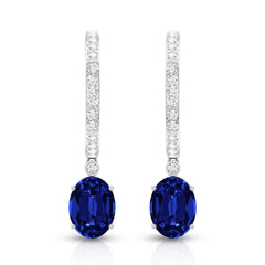 Oval Lab Created Blue Sapphire and Moissanite Hoop Drop Earrings