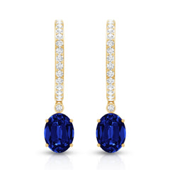 Oval Lab Created Blue Sapphire and Moissanite Hoop Drop Earrings