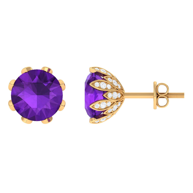 Natural Amethyst Flower Earrings with Diamond