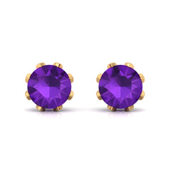 Natural Amethyst Flower Earrings with Diamond