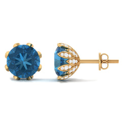 4.50 CT London Blue Topaz and Diamond Bridal Stud Earrings