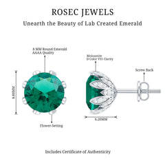 4 Carat Certified Lab Created Emerald Floral Stud Earrings