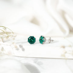 4 Carat Certified Lab Created Emerald Floral Stud Earrings