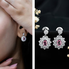 Genuine Pink Sapphire and Diamond Bridal Dangle Earrings