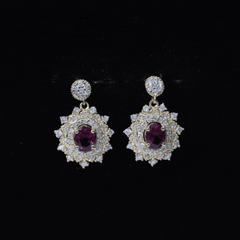 Real 0.8 Carat Rhodolite Drop Earrings with Lab Diamond for Women