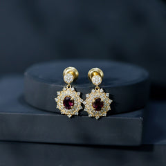 Real 0.8 Carat Rhodolite Drop Earrings with Lab Diamond for Women