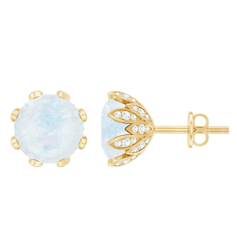 Natural 1.7 Carat Moonstone Stud Earrings with Diamond
