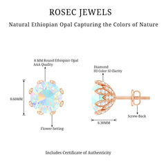 Certified Genuine Ethiopian Opal Flower Earrings with Diamond