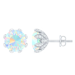 Certified Genuine Ethiopian Opal Flower Earrings with Diamond