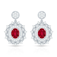 Vintage Lab Created Ruby Bridal Drop Earrings with Diamonds