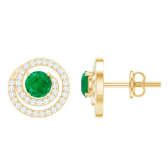 Natural Emerald Diamond Swirl Earrings with Screw Back