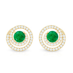 Natural Emerald Diamond Swirl Earrings with Screw Back