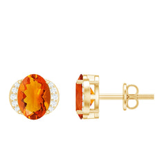 Orange Fire Opal Solitaire Stud Earrings with Diamond
