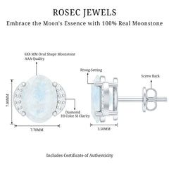 1.2 Carat Oval Moonstone Solitaire Stud Earrings with Diamond