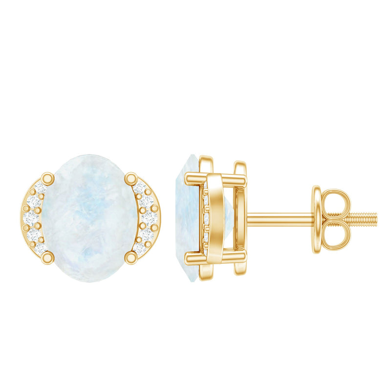 1.2 Carat Oval Moonstone Solitaire Stud Earrings with Diamond