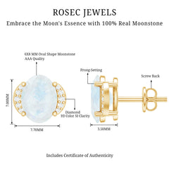 1.2 Carat Oval Moonstone Solitaire Stud Earrings with Diamond