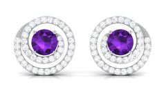 Natural Amethyst Diamond Swirl Earrings with Screw Back