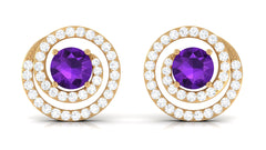 Natural Amethyst Diamond Swirl Earrings with Screw Back
