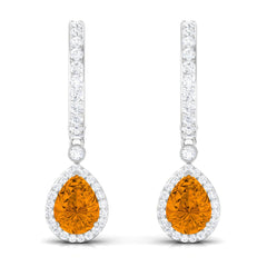 Natural Citrine Teardrop Earrings with Hinged Hoop