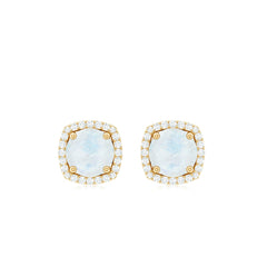 Natural 0.7 Carat Moonstone Stud Earrings with Diamond Halo