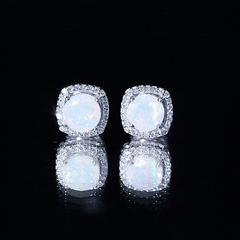 Real 1.6 Carat Ethiopian Opal and Diamond Halo Stud Earrings