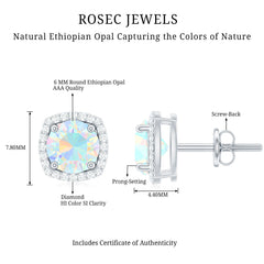 Real 1.6 Carat Ethiopian Opal and Diamond Halo Stud Earrings